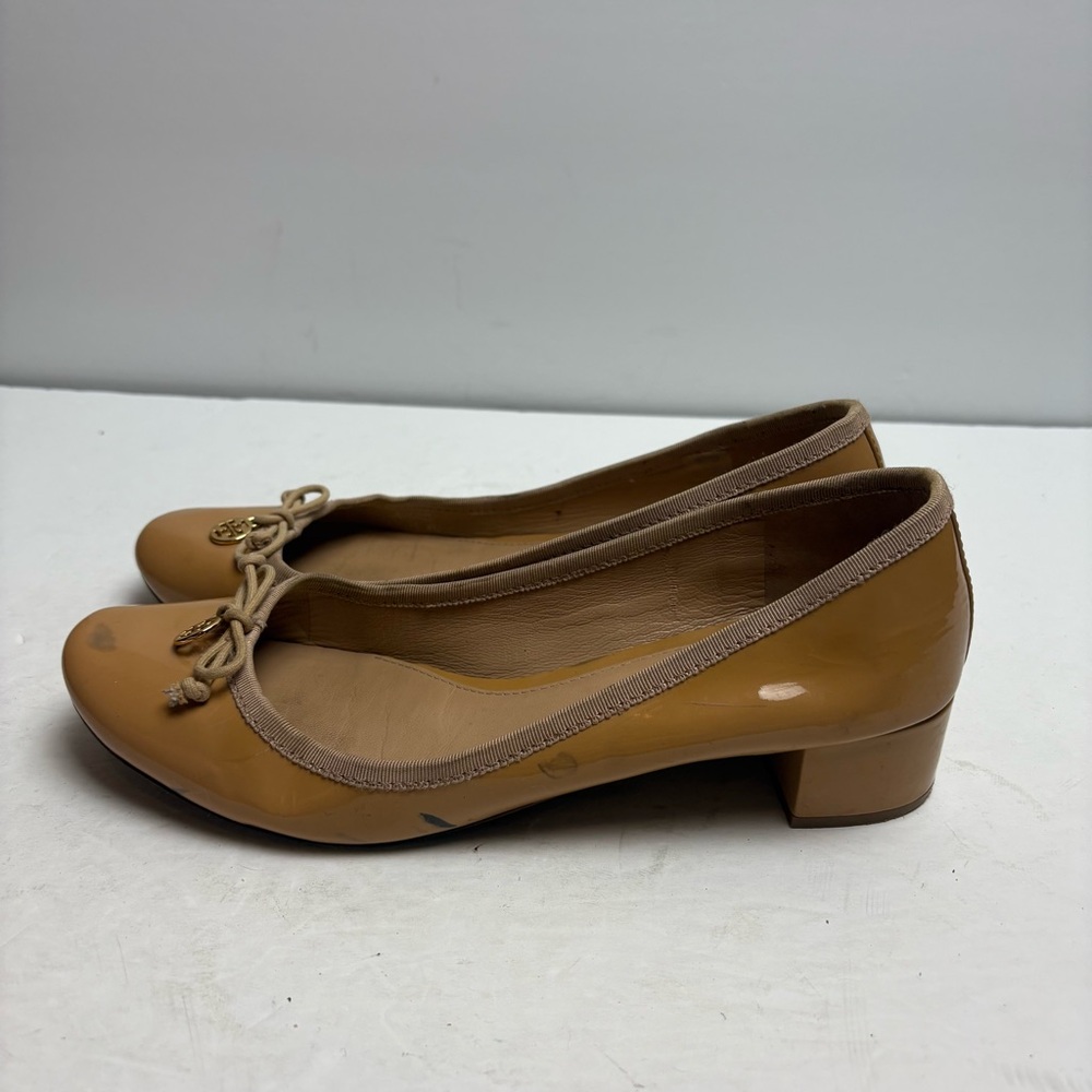 Tory Burch Chelsea Block Heel Tan Nude Women's Shoes Patent Leather size 9